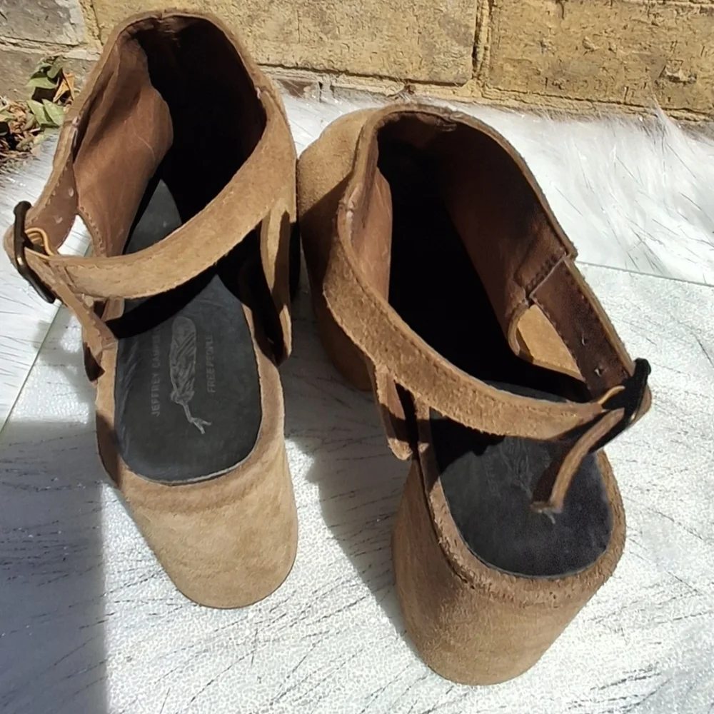 Jeffrey Campbell x Free People Leather Brown Platform Slingback Heels  Size 10 - Picture 11 of 16